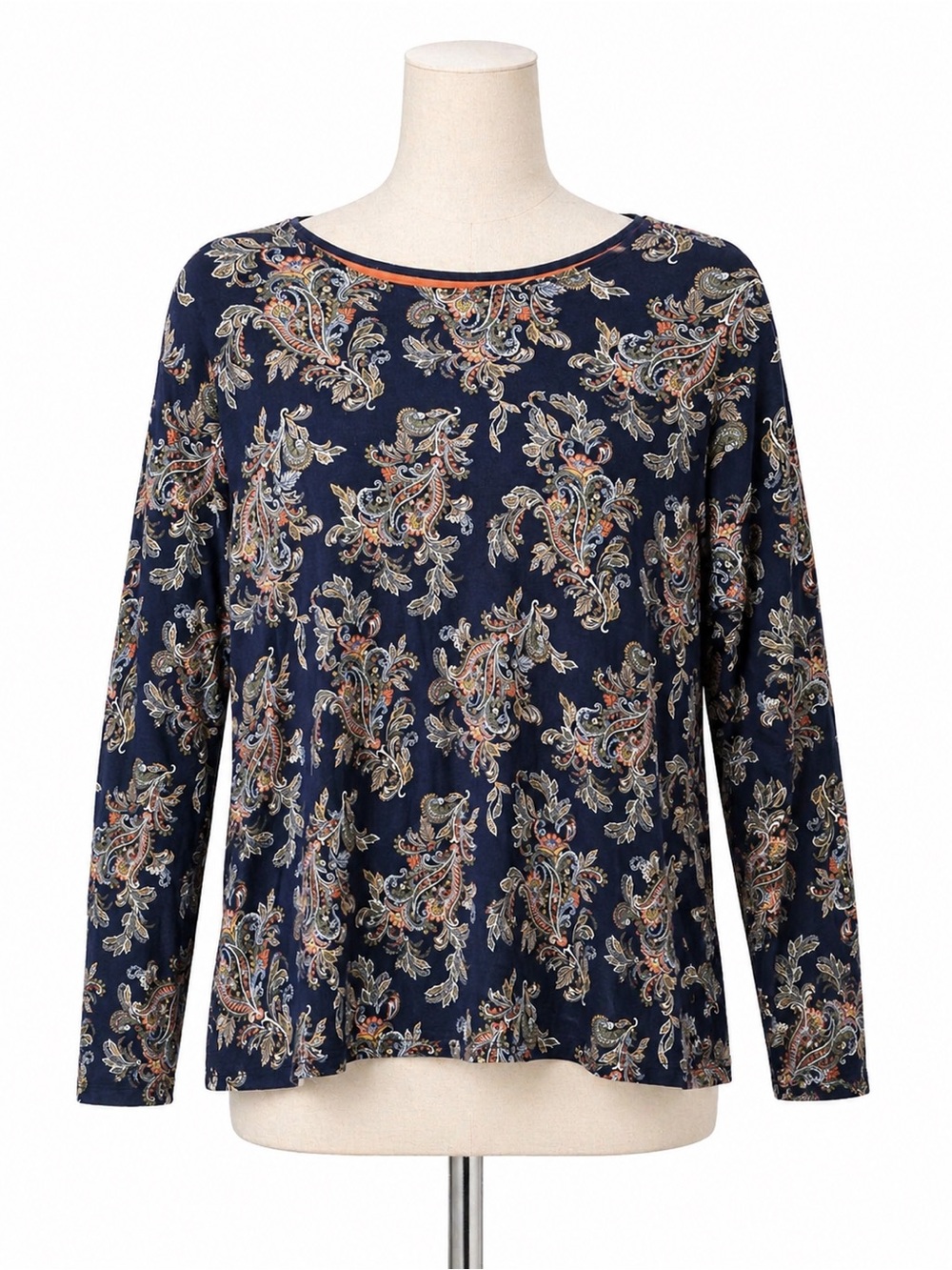 Croft & Barrow Classic Tee Cotton Navy Paisley Long‎ Sleeve Top Size L